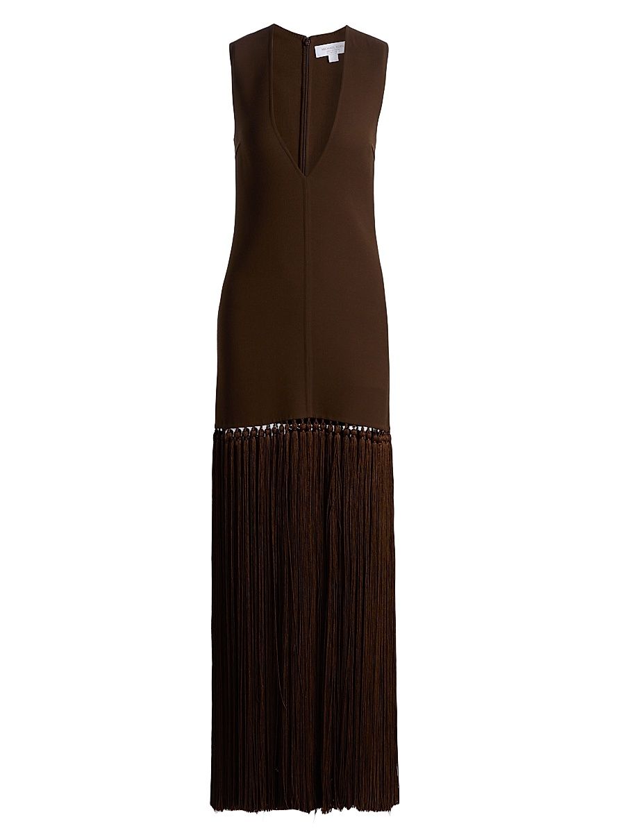 Women's Tassel-Fringe Wool Maxi Dress - Espresso - Size 8