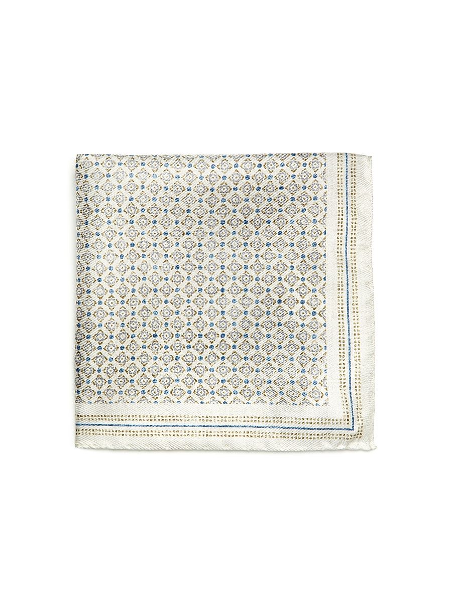 Men's Geometric-Print Silk Pocket Square - White