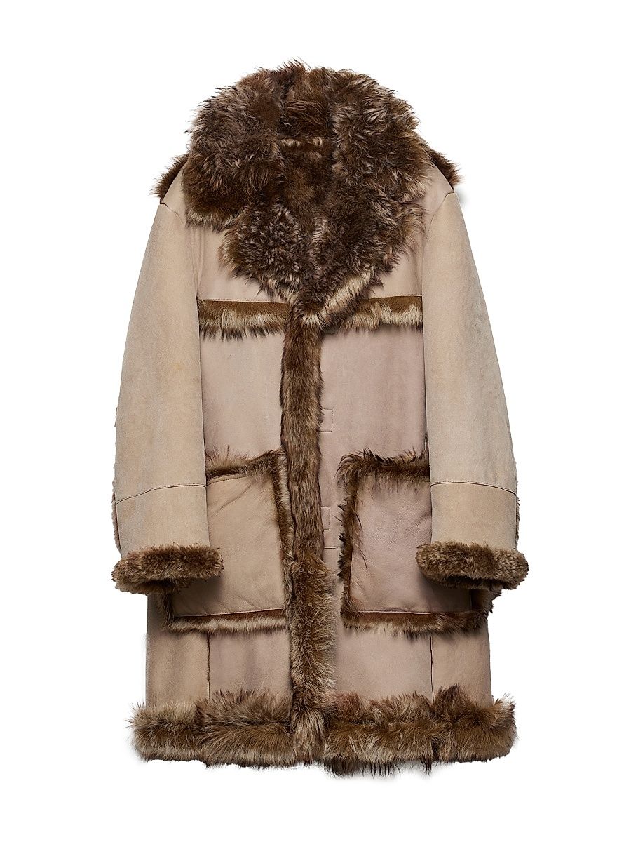 Men's Shearling Coat - Beige - Size 36