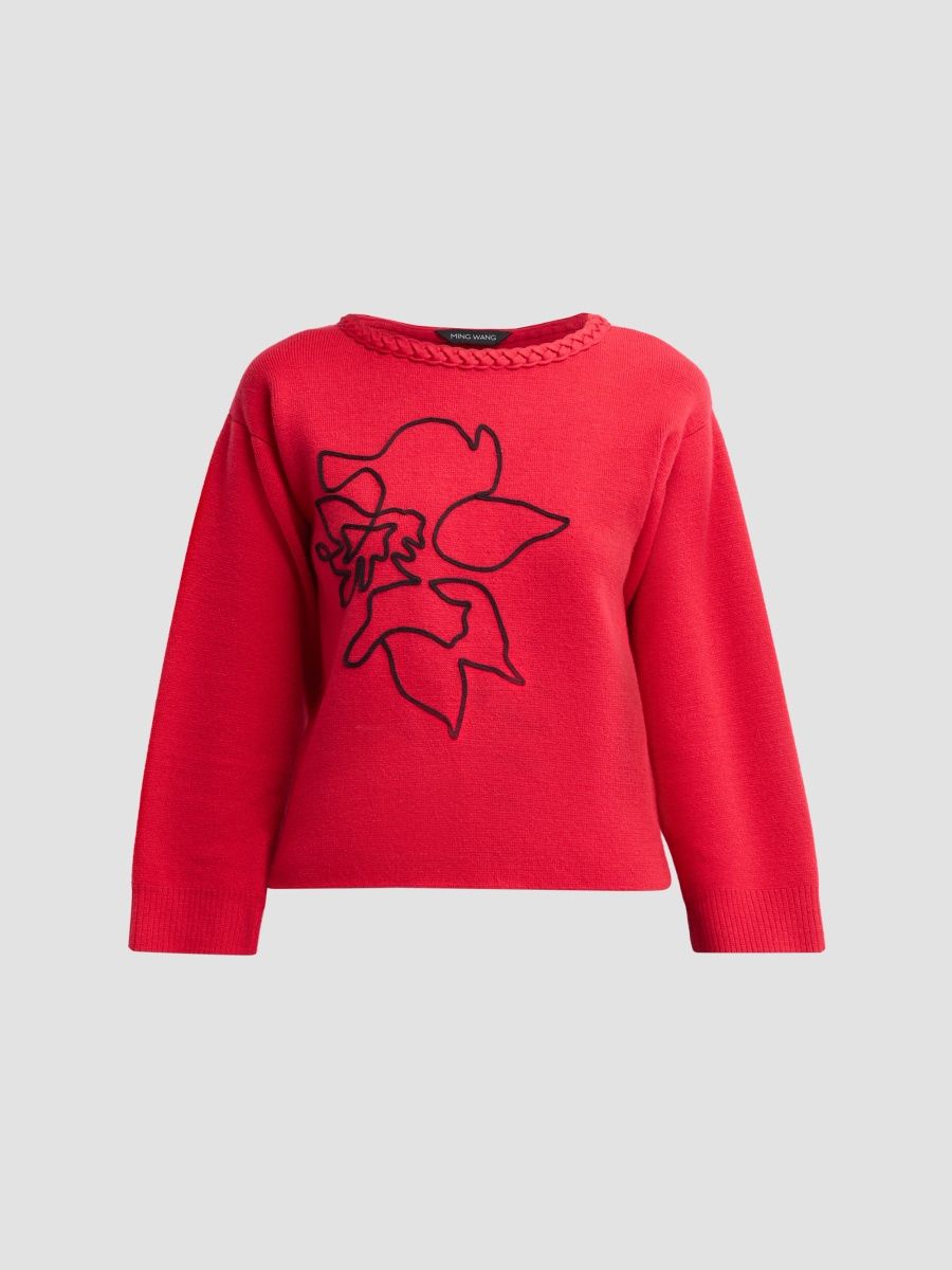 Ming Wang Women's Soutache Floral Embroidered Sweater - Holiday Black - Size XS