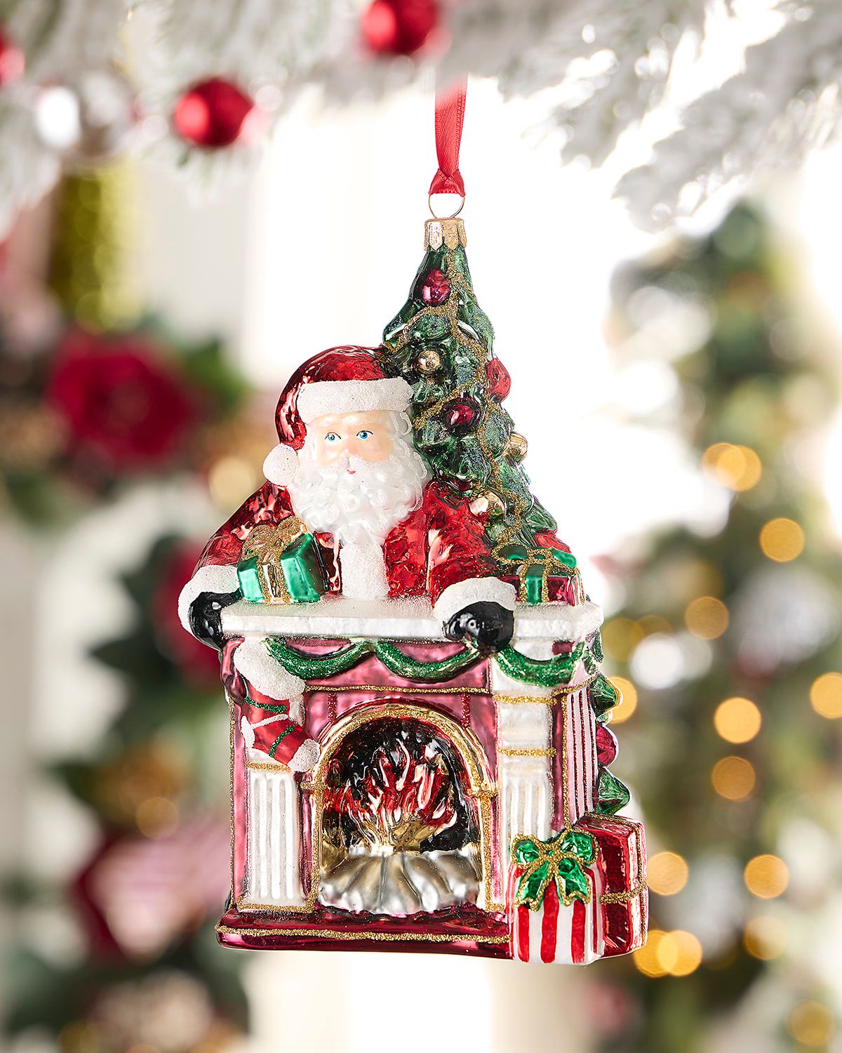 Santa, Tree and Fireplace Christmas Ornament
