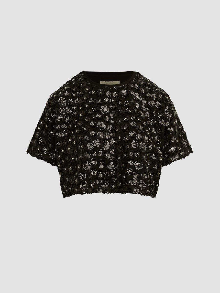 Favorite Daughter Women's The Last Song Sequin Short-Sleeve Top - Black Sparkle - Size XS