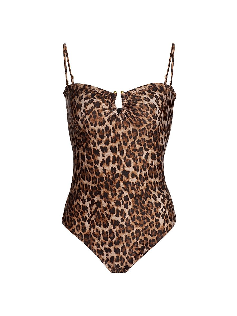 Women's Leopard-Print One-Piece Swimsuit - Vintage Leopard Print - Size Large