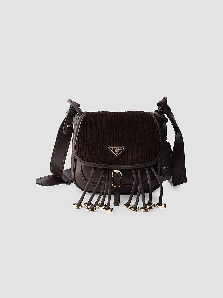 Women's Corsaire Corduroy and Leather Mini Shoulder Bag - Brown