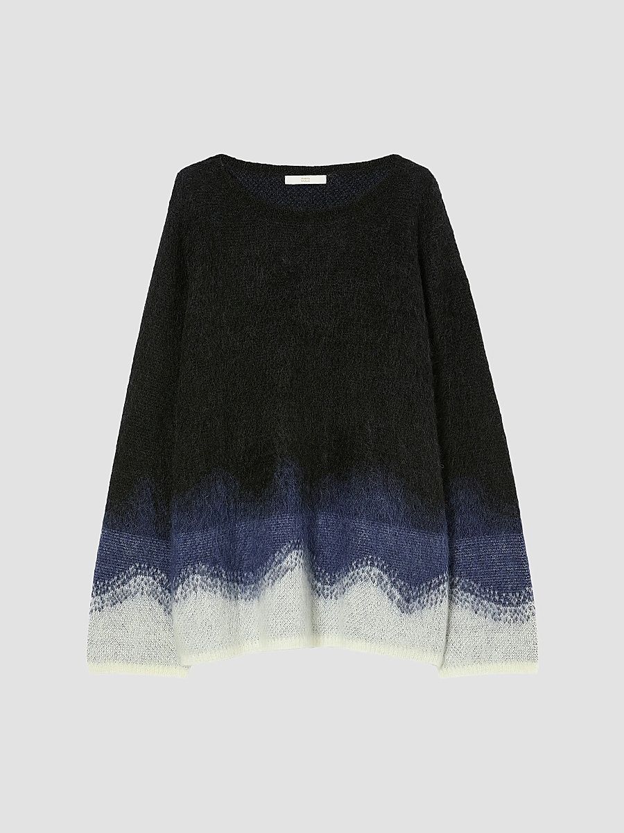 Women's Jacquard Mohair Sweater - Black White - Size XL
