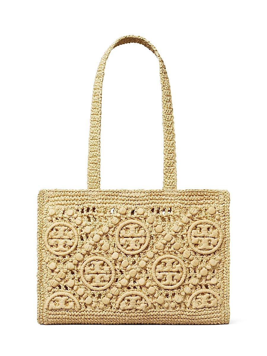 Women's Small T Monogram Crocheted Tote Bag - Natural