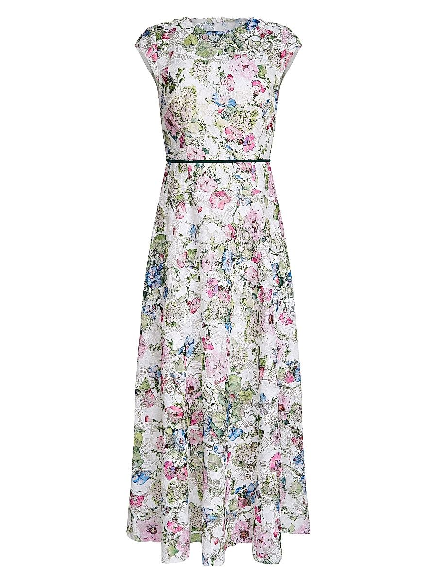 Women's Delilah Floral Lace Maxi-Dress - Ivory Multi - Size 10