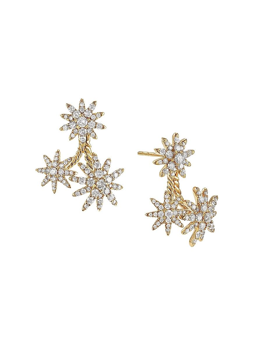 Women's Starburst Cluster Drop Earrings in 18K Yellow Gold with Diamonds, 23.7MM - Diamond