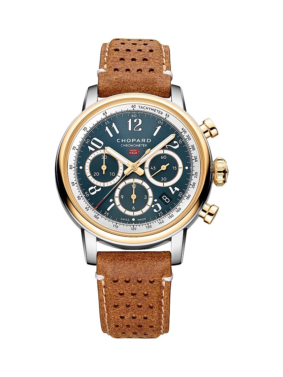 Men's Classic Racing Yellow Gold, Stainless Steel & Leather Chronograph Watch - Brown