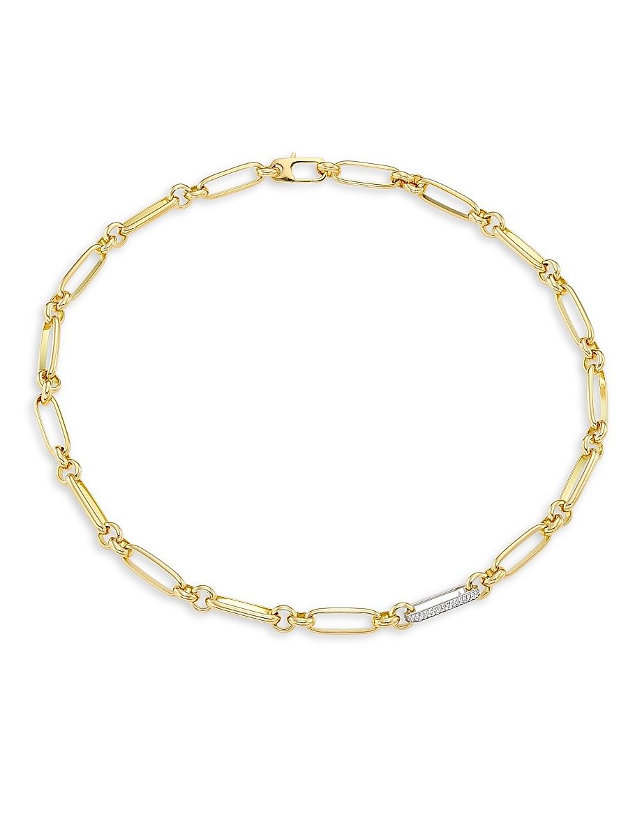 Women's Two-Tone 18K Gold & 0.38 TCW Diamond Paper Clip Chain Necklace/18" - Gold