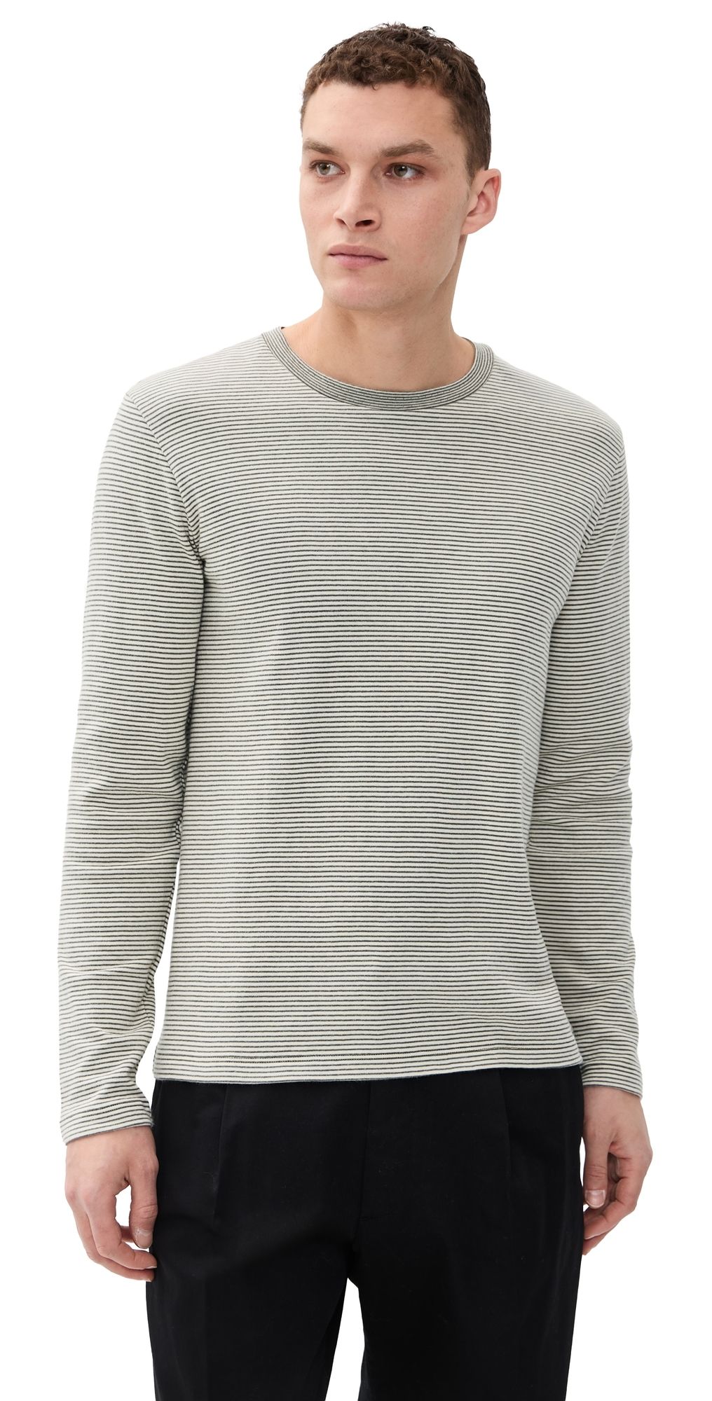 Vince Striped Double Knit Crew Neck Meadowlark/Sycamore XL