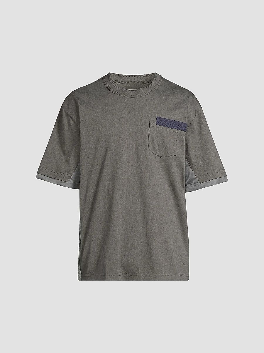 Men's Cotton Mixed-Media T-Shirt - Gray - Size Medium