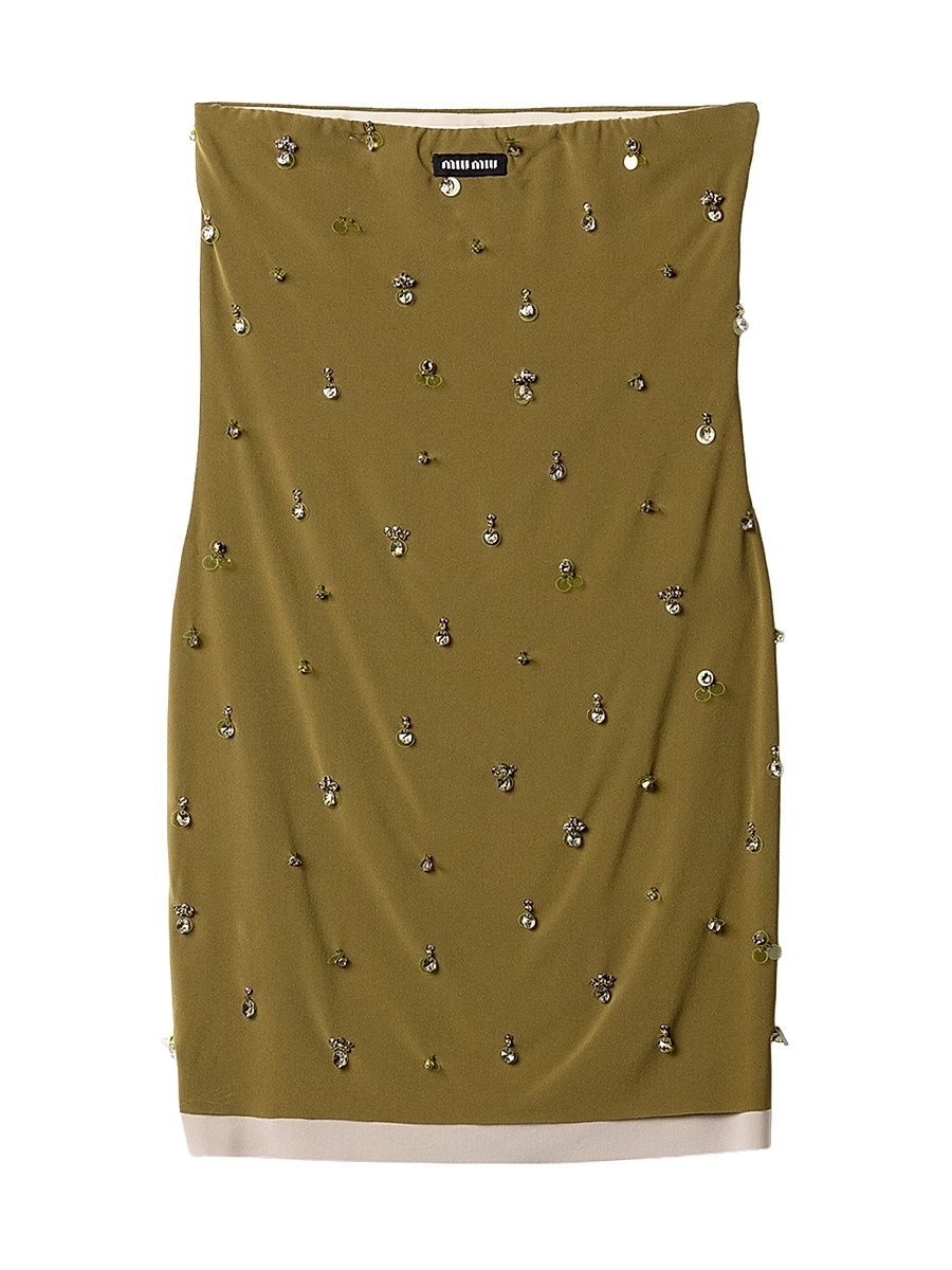 Women's Embroidered Stretch Georgette Mini-Dress - Green - Size 2