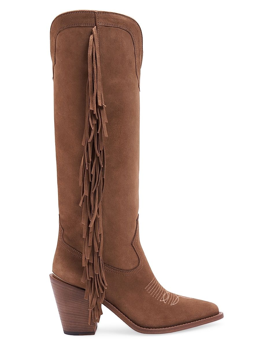 Women's Cami 90MM Fringed Suede Knee-High Boots - Brown - Size 11