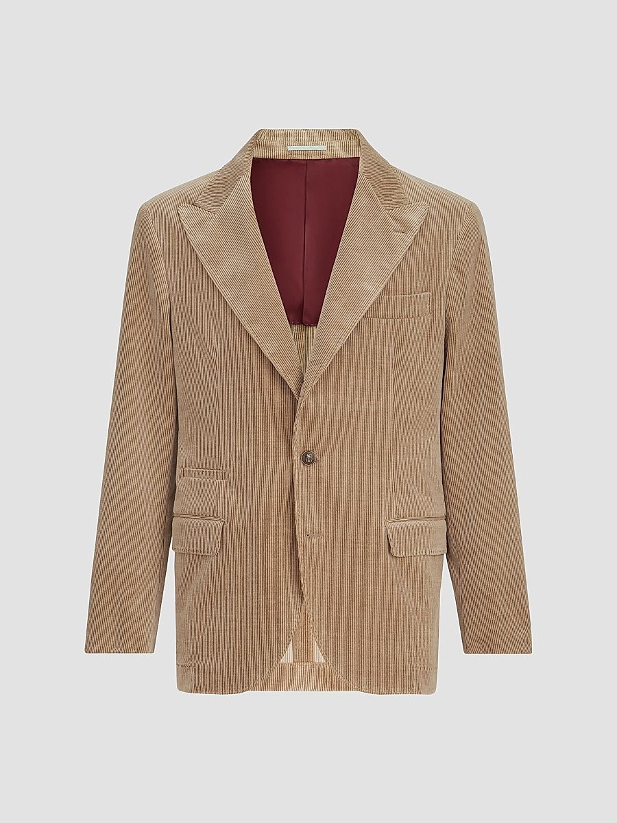 Men's Comfort Cotton and Cashmere Corduroy Deconstructed Blazer - Camel - Size 34