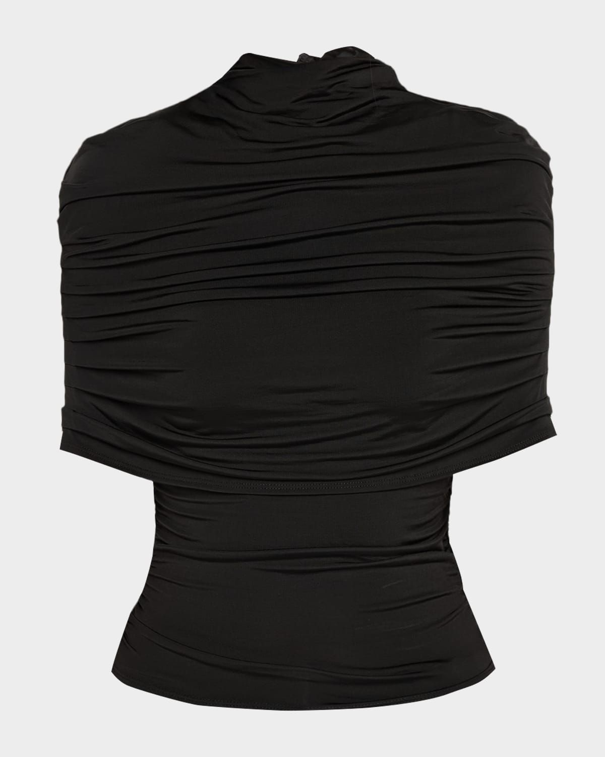 Mock-Neck Ruched Jersey Top