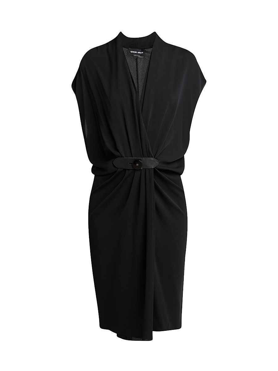 Women's Silk Gathered Midi-Dress - Black - Size 2