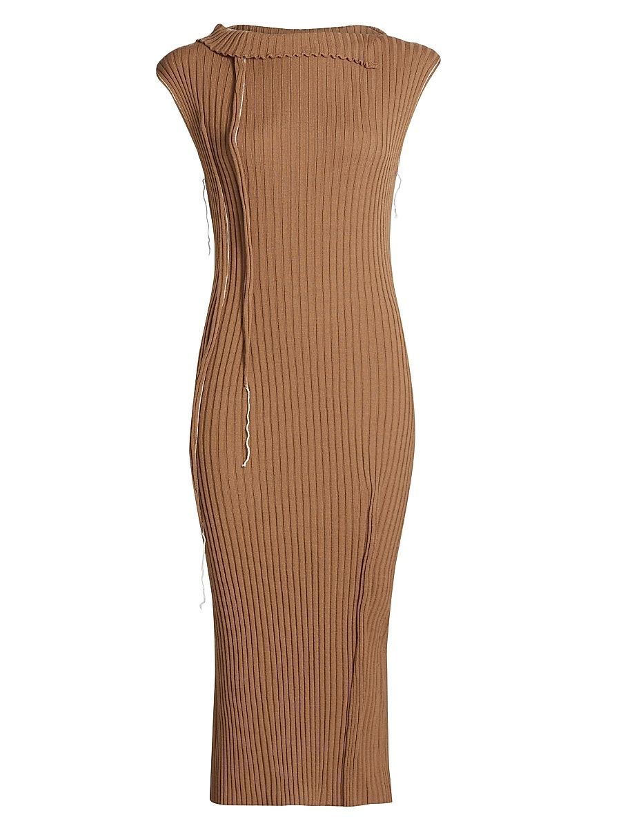 Women's Virgin Wool-Blend Rib-Knit Midi Dress - Mustang - Size XS
