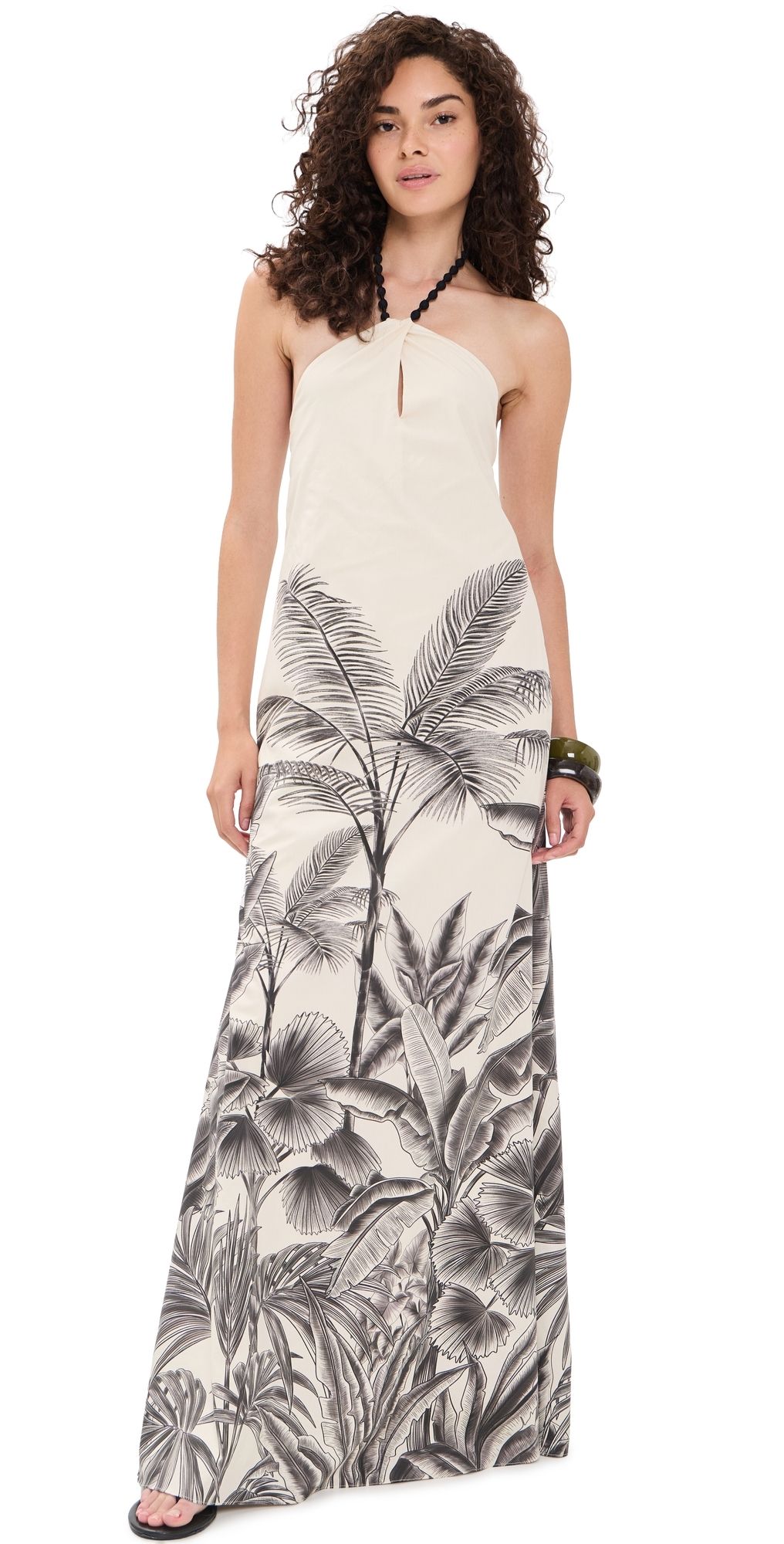 Andres Otalora Kalahari Embellished Maxi Dress Maxi Ecru/Black Jungle 10