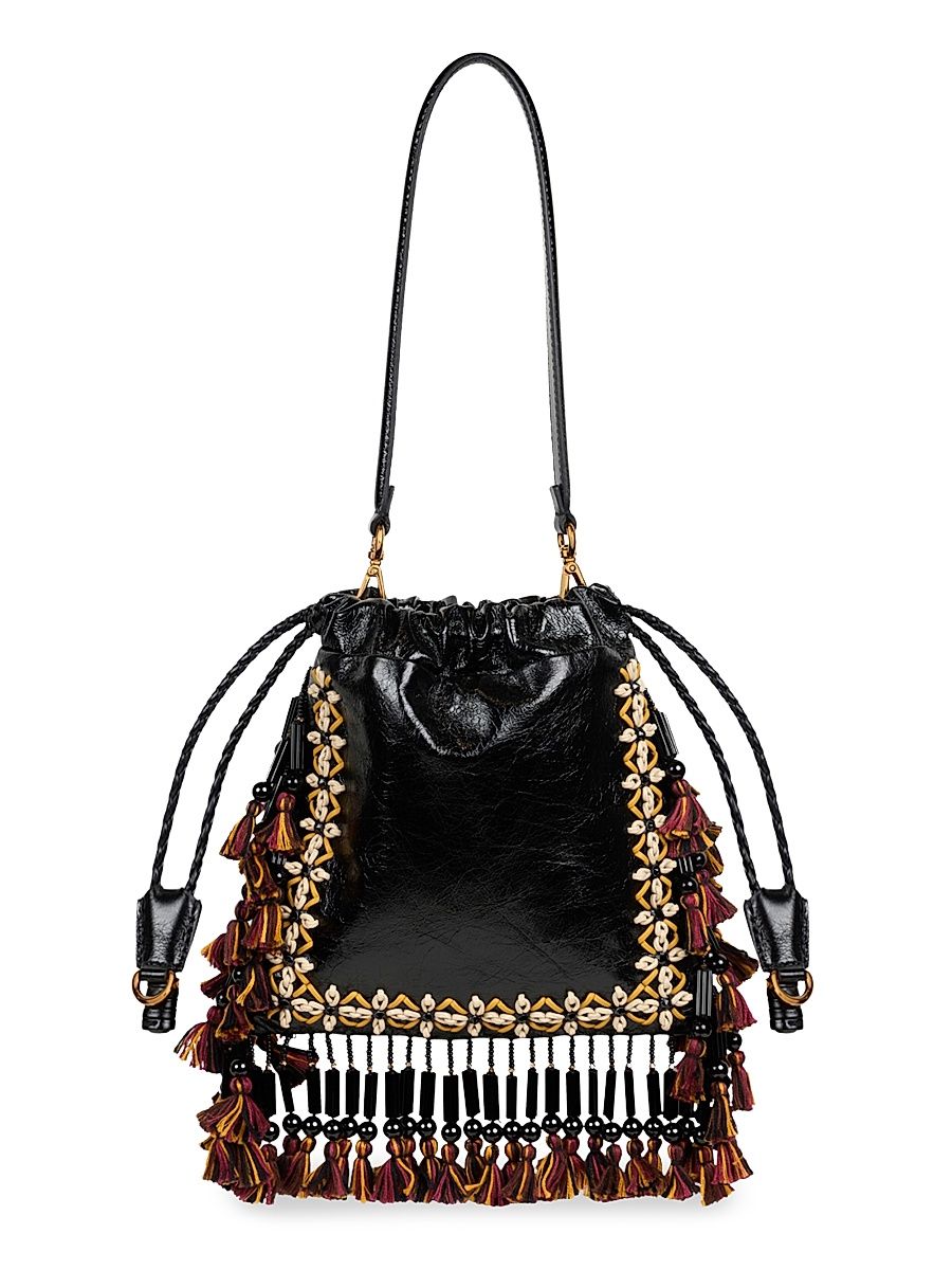 Women's Kalispera Embellished Fringed Leather Bag - Black
