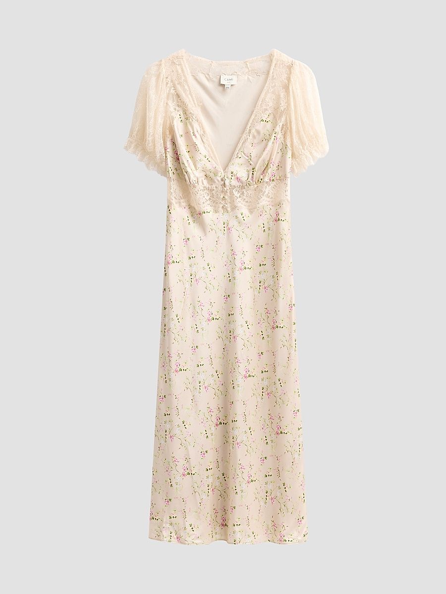 Women's Dinah Floral Silk Midi Dress - English Cottage - Size Large