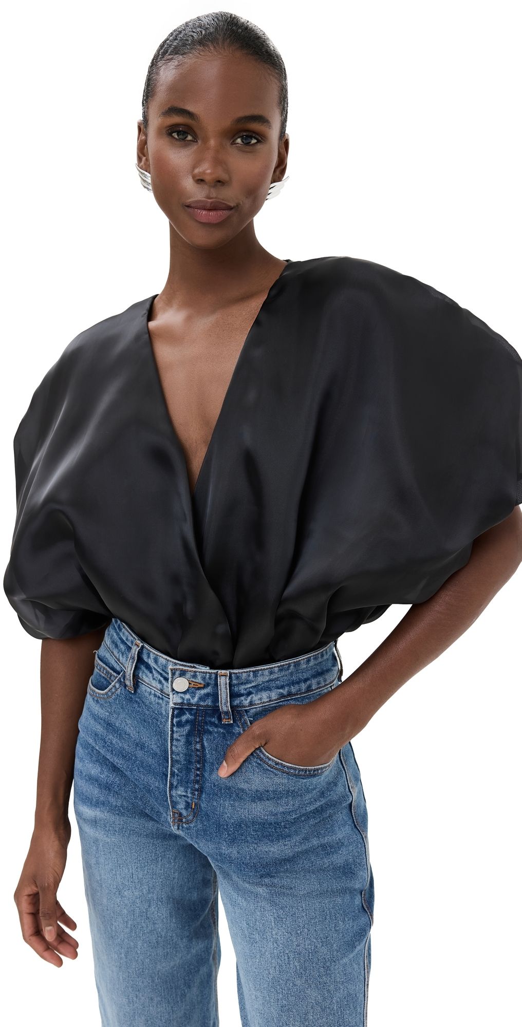 By Efrain Mogollon Aura Organza Bodysuit Black 2