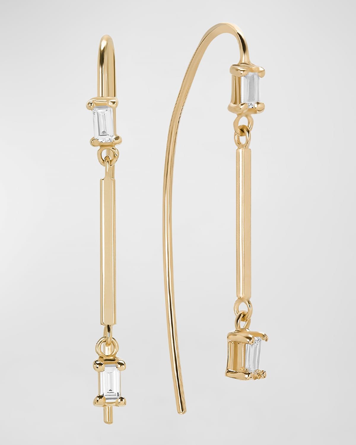 Double Baguette Solo Bar Dangle Hooked On Hoop Earrings