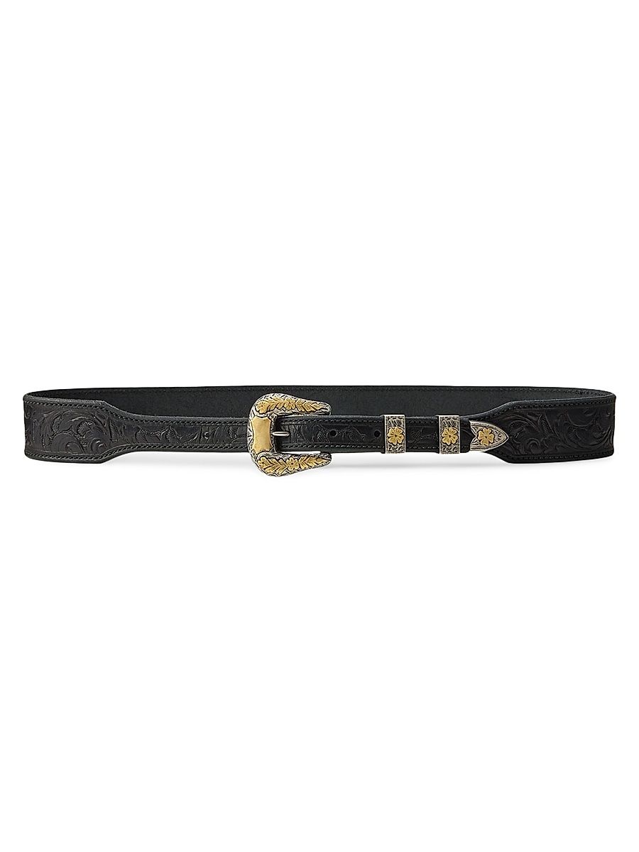 Women's Tooled Leather Belt - Black - Size XS