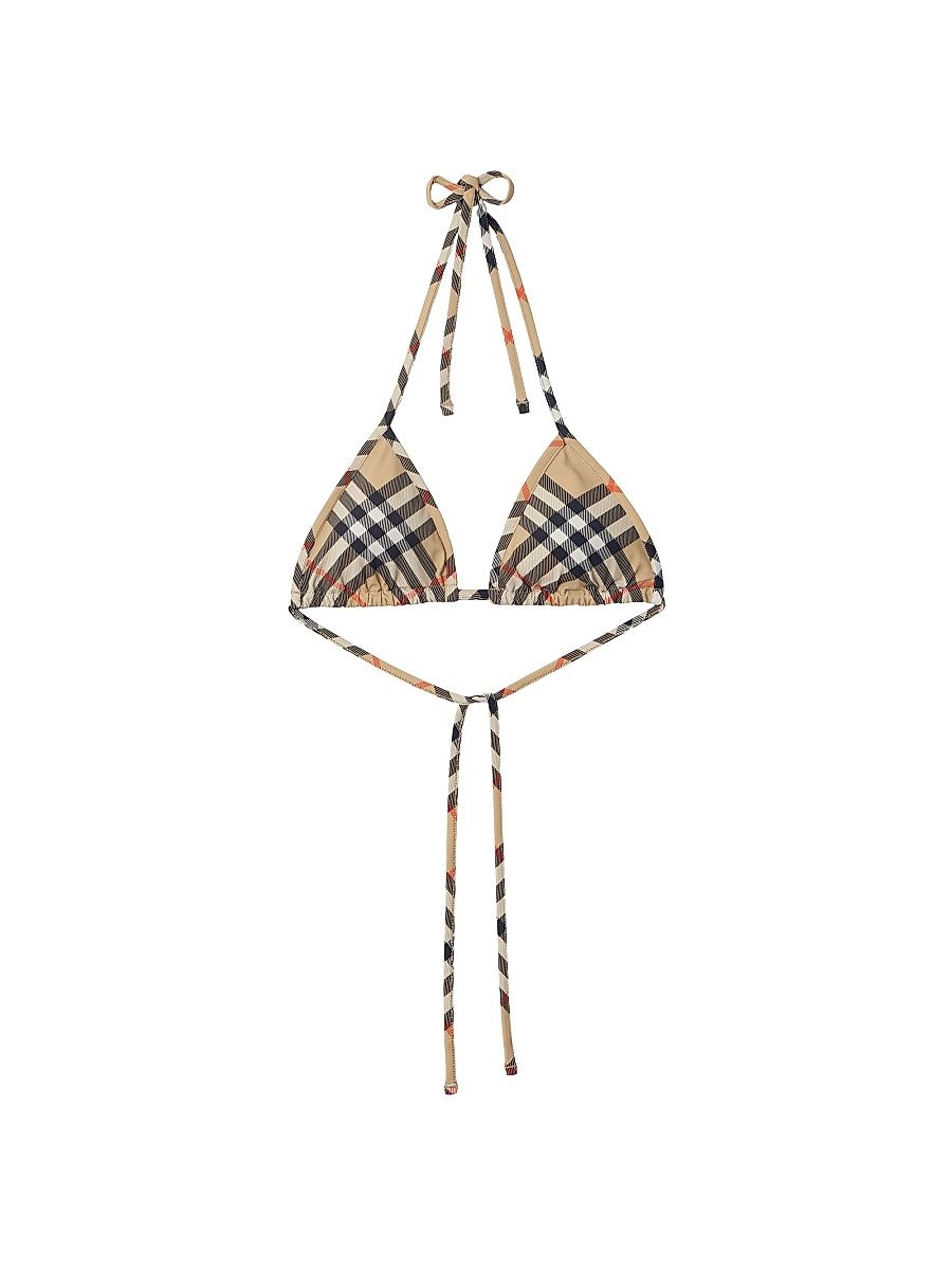 Women's Check Triangle Bikini Top - Sand Check - Size Medium