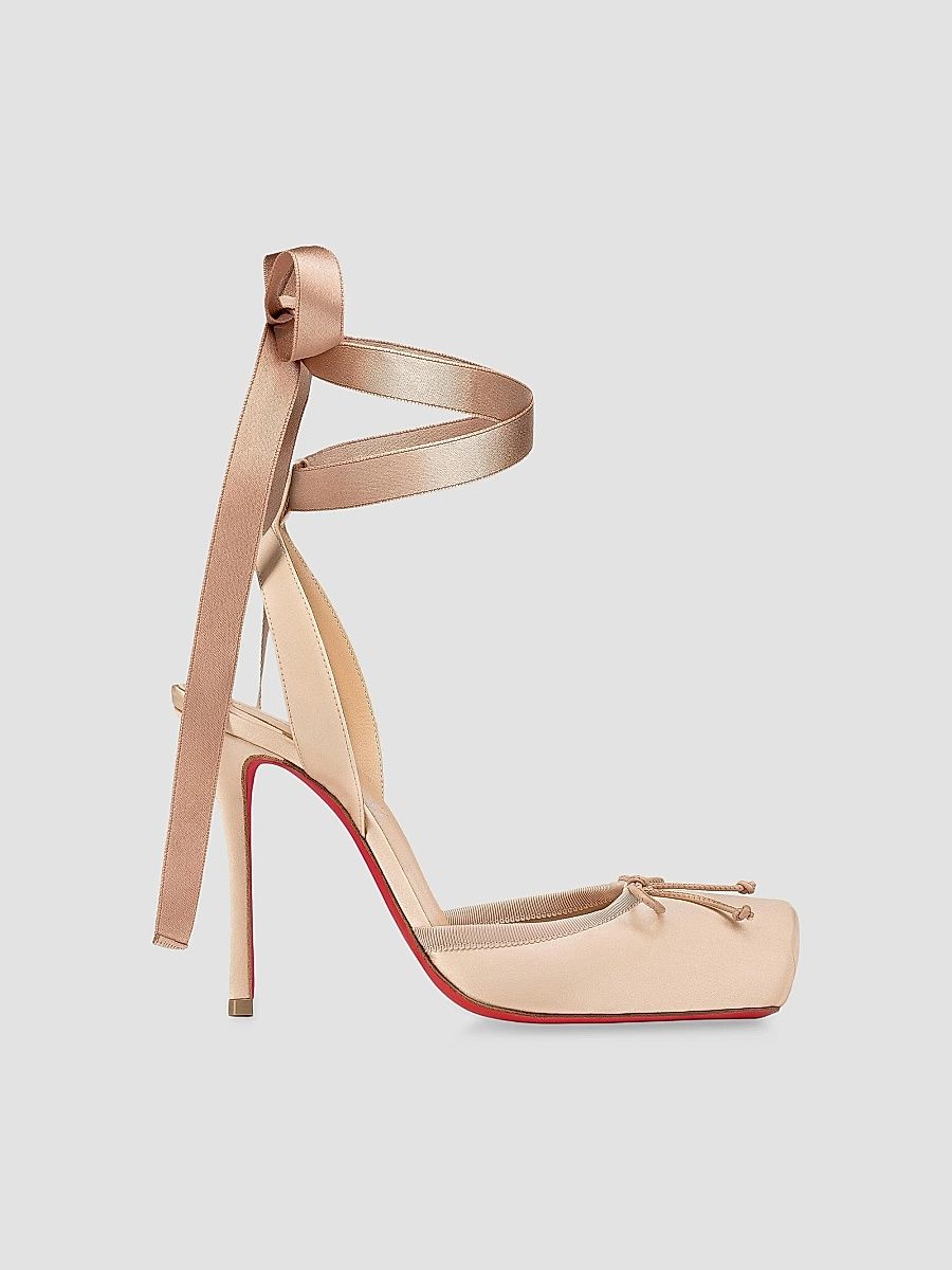 Christian Louboutin Women's Cassia Lace Up 100MM Satin Pumps - Loubi - Size 5