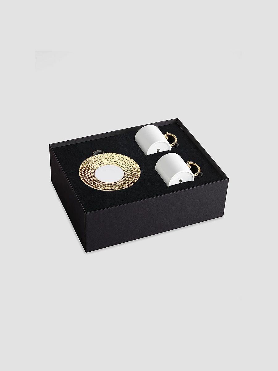Aegean 4-Piece Porcelain & 24K Gold Espresso Cup & Saucer Set - White Gold