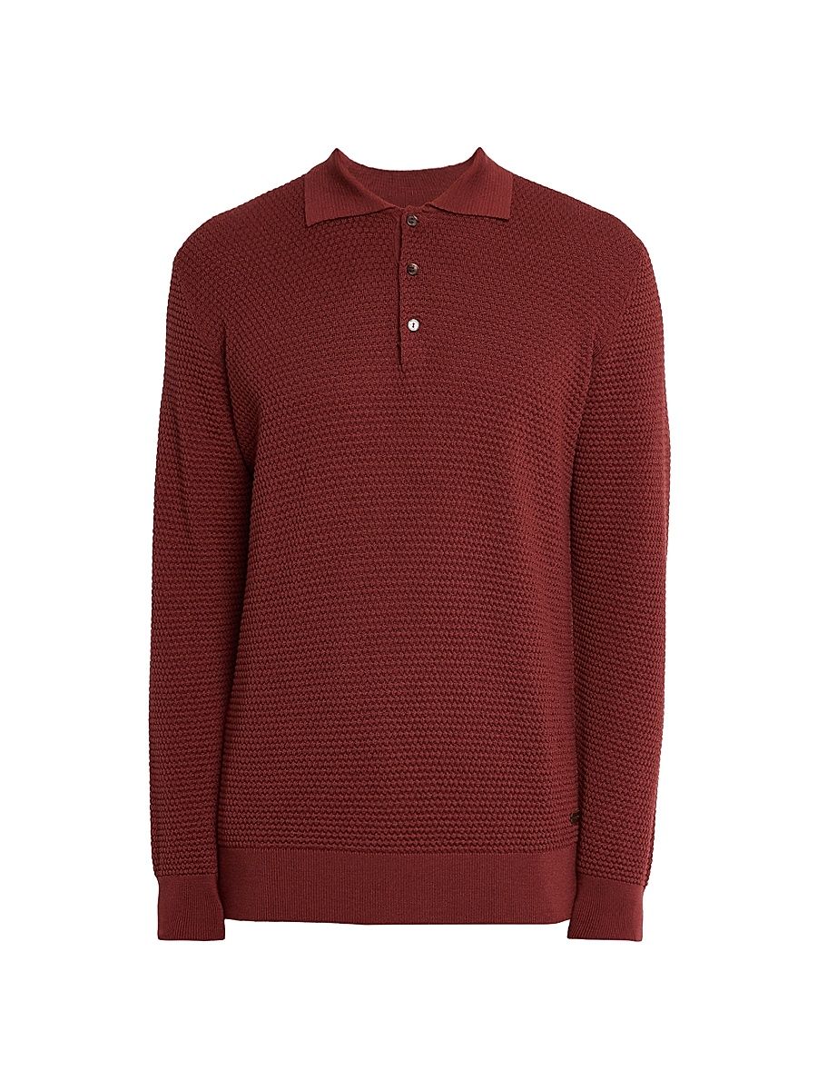 Men's Merino Wool Popcorn Stitch Polo Sweater - Red - Size XXL