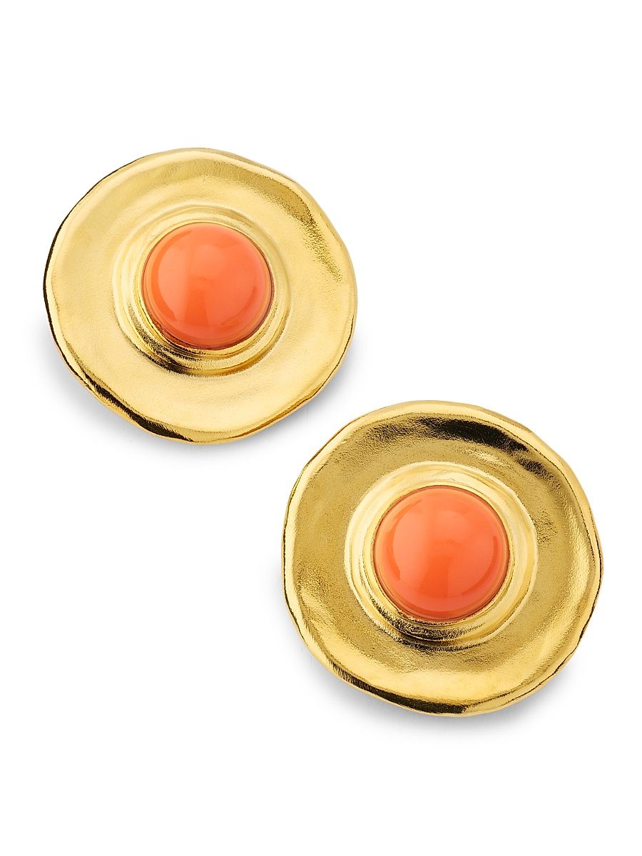 Women's 22K-Gold-Plated & Resin Cabochon Button Clip-On Earrings - Coral