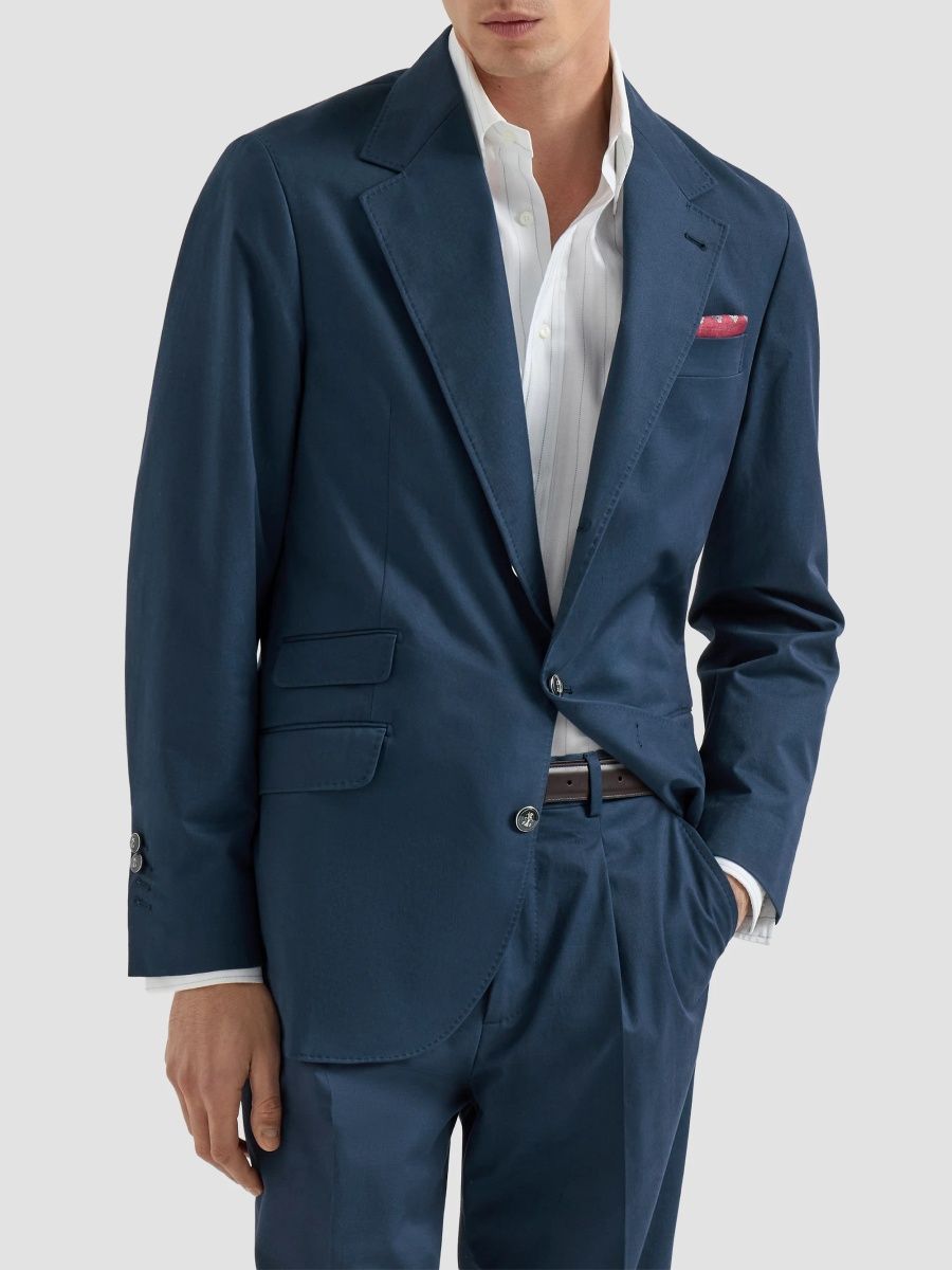 Brunello Cucinelli Men's Comfort Cotton and Cashmere Gabardine Deconstructed Cavallo Blazer - Cobalt - Size 34