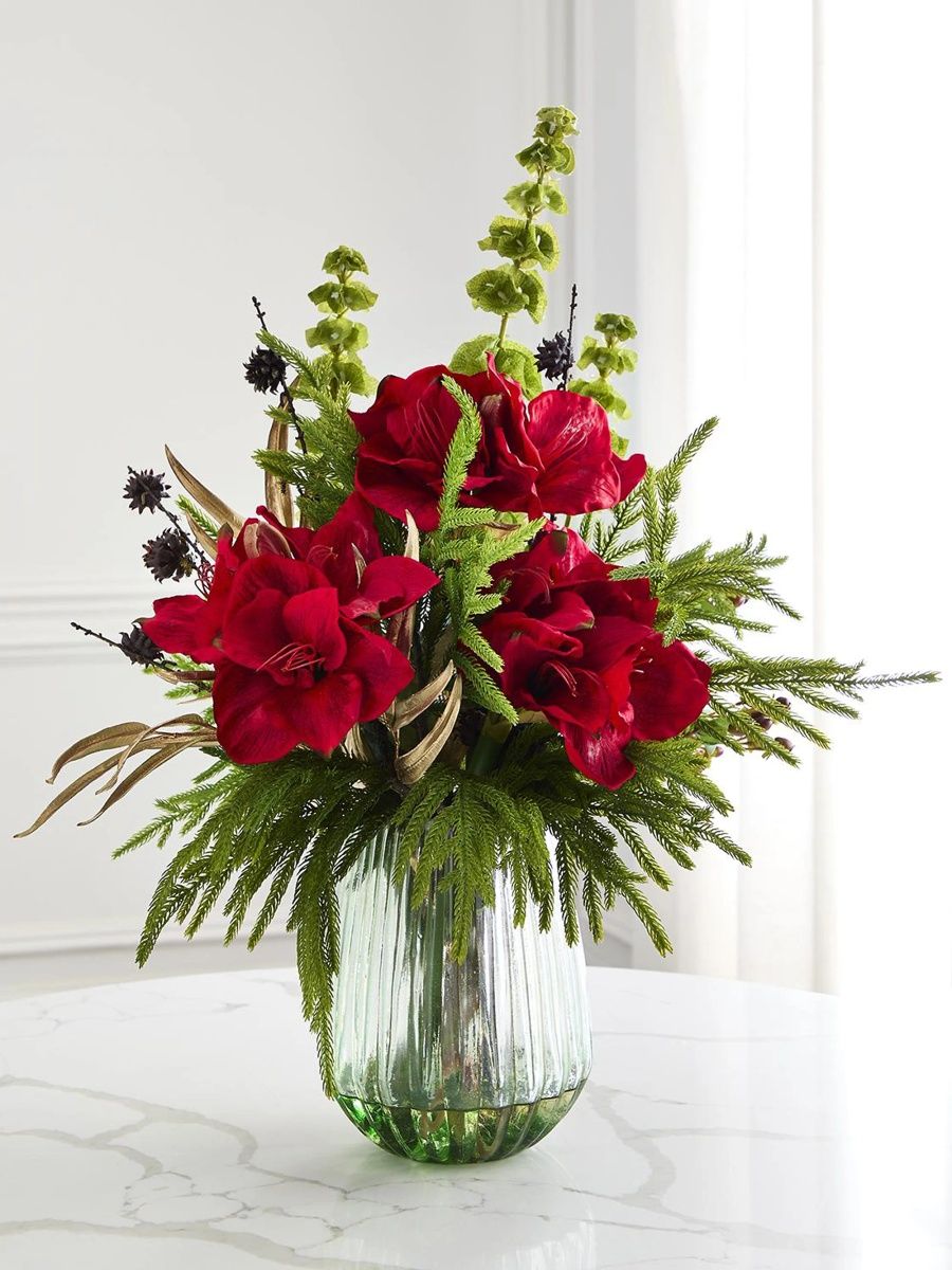 Artificial Christmas 27" Floral Arrangement - Red Green