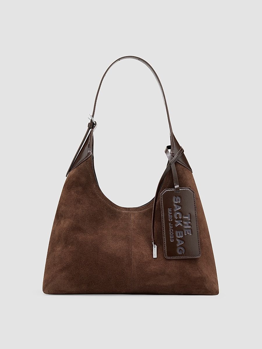 Women's Suede Belted Sack Bag - Dark Brown