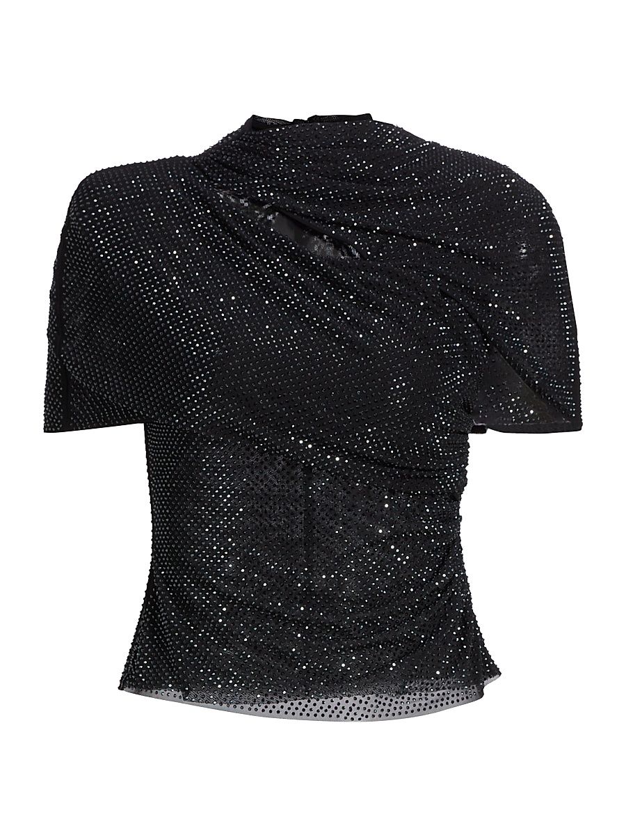 Women's Crystal-Embellished Mesh Crop Top - Black - Size 2