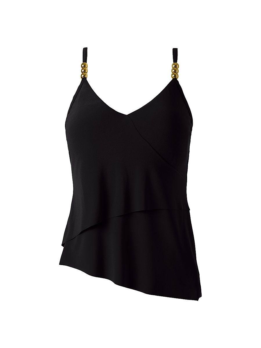 Women's Solid Elsa Asymmetric Tankini Top - Black - Size 16