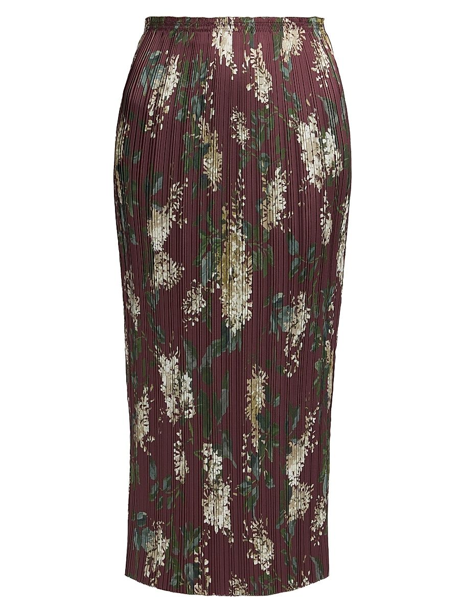 Women's Lilac Print Micro-Pleated Midi-Skirt - Dark Bordeaux - Size Small