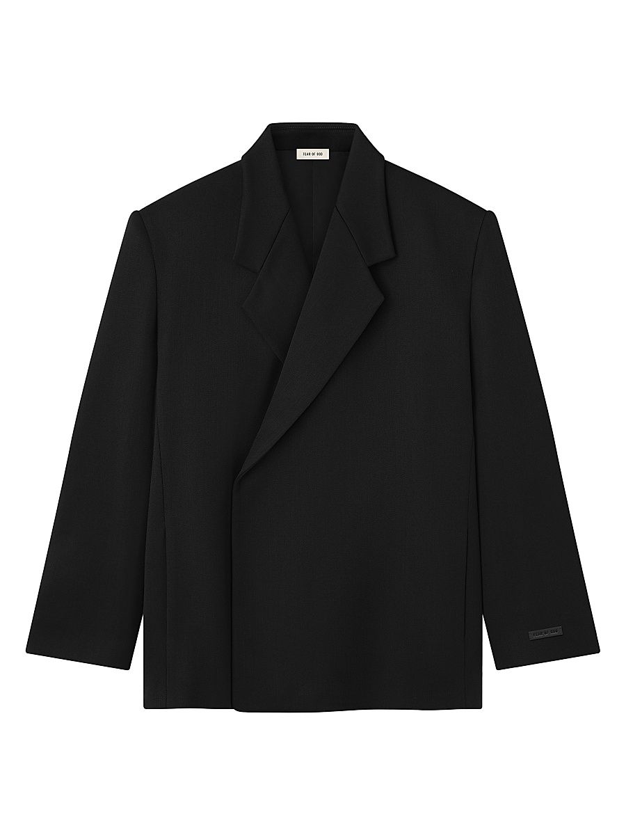 Men's Wool Double-Breasted Blazer - Black - Size 40