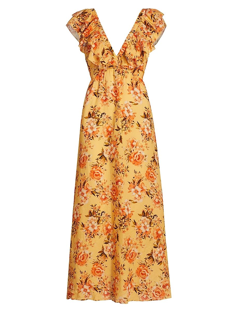 Women's Calypso Amelia Floral Maxi Dress - Yellow Floral - Size Large