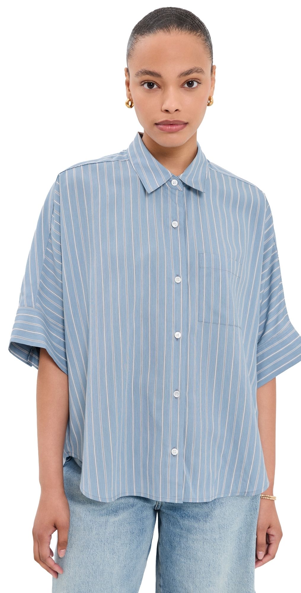 Citizens of Humanity Claire Origami Button Down Shirt Capri Stripe XS