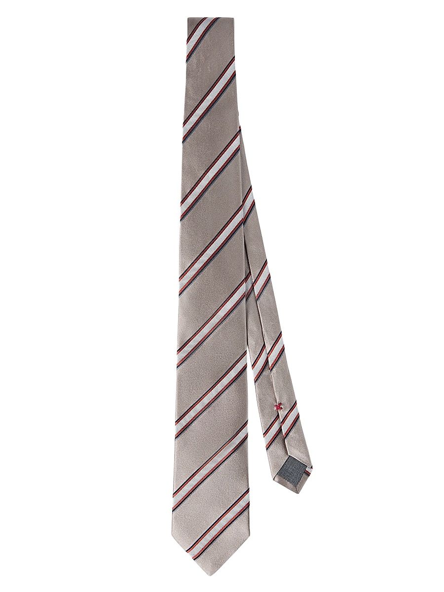 Men's Regimental Stripe Silk and Cotton Tie - Earth