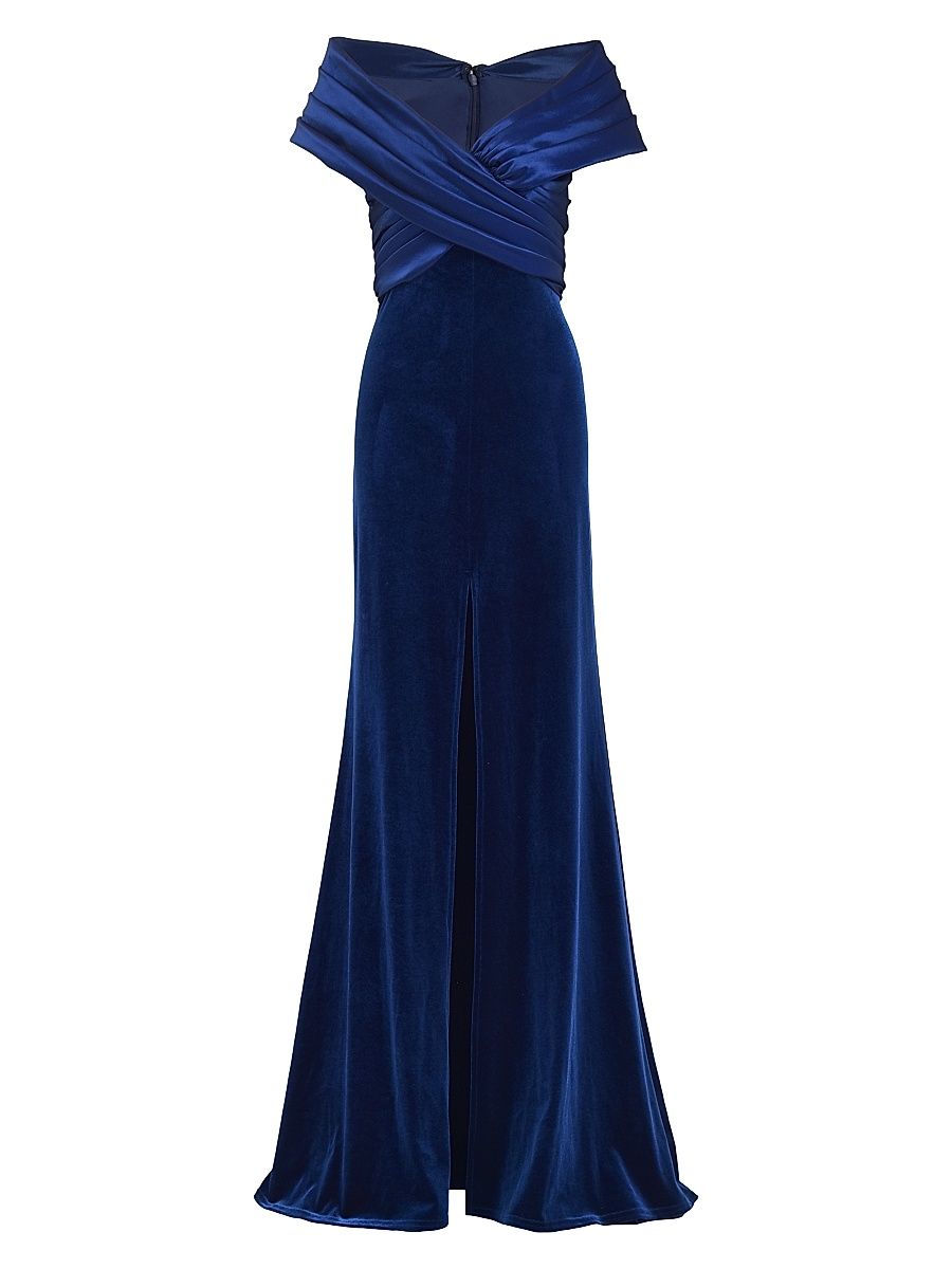 Women's Velvet Off-The-Shoulder Gown - Navy - Size XXXL