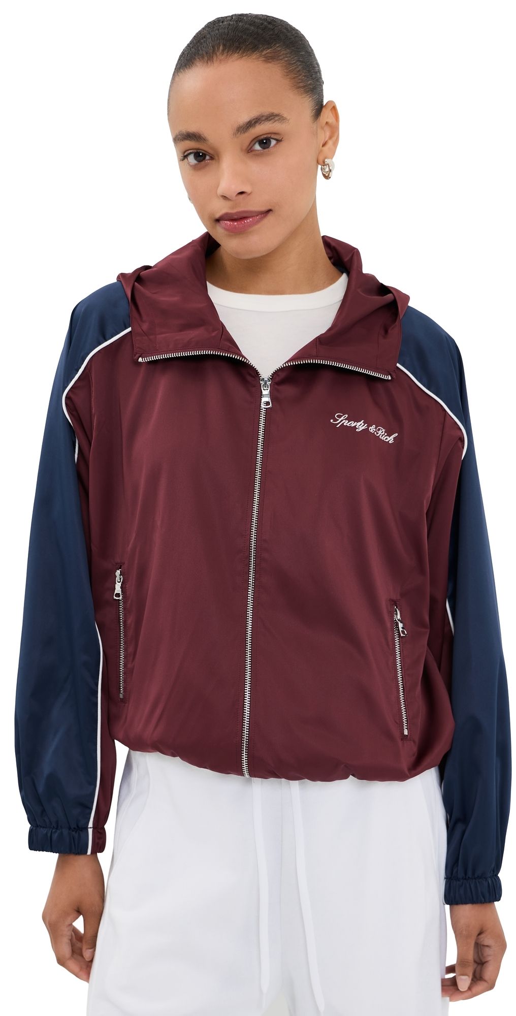 Sporty & Rich Signature Logo Gym Jacket Bordeaux/White/Dark Navy M