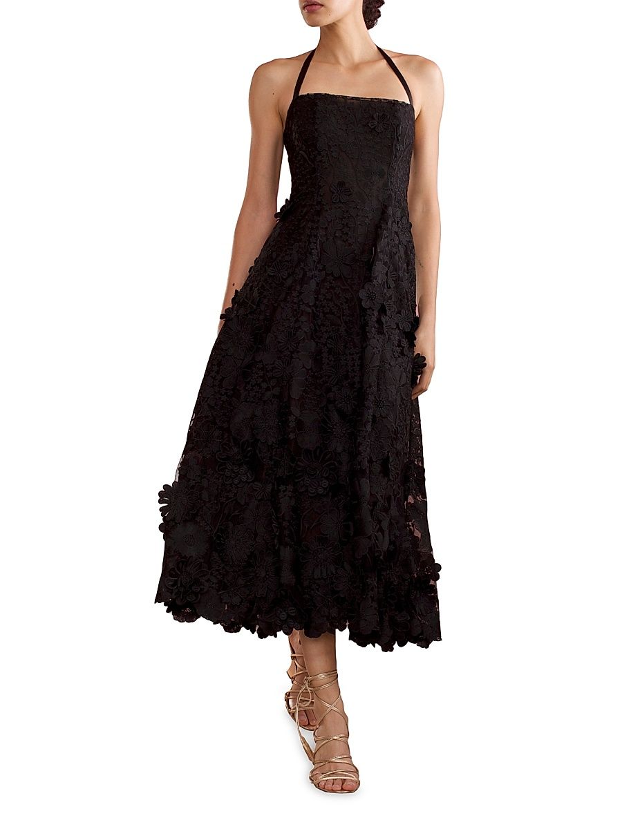 Women's Lace Halter Midi-Dress - Black - Size 10