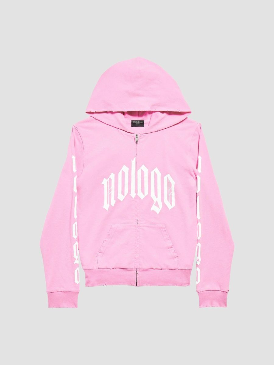 Balenciaga Unisex Nologo Zip-Up Hoodie Small Fit - Light Pink White - Size XS