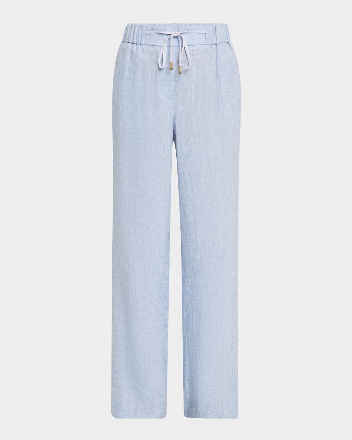 Straight-Leg Linen Drawstring Pants