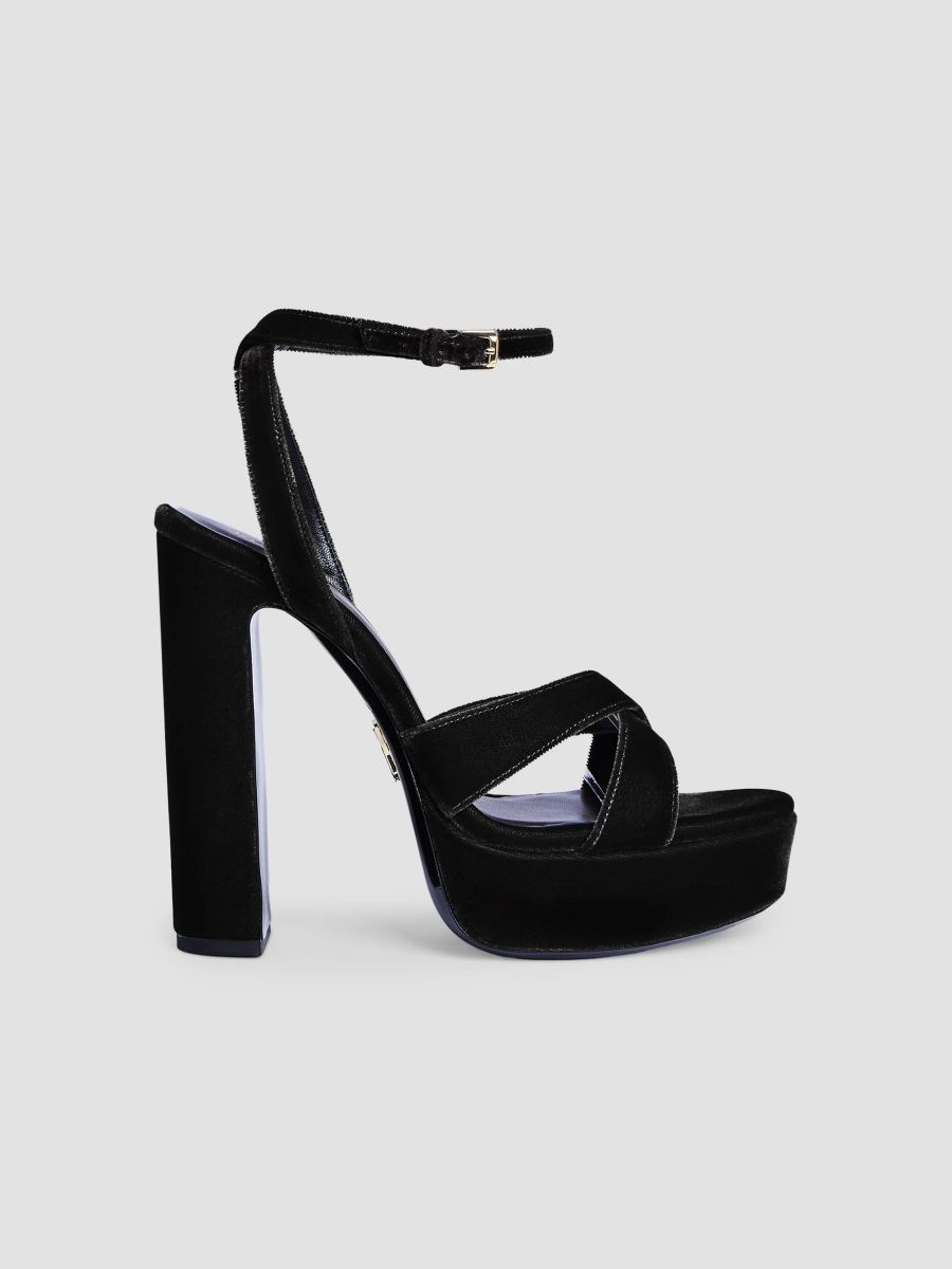 Women's Melodia 130MM Velvet Platform Sandals - Black - Size 5.5
