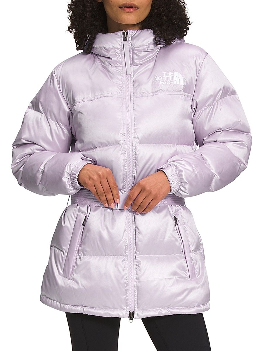 Women's Nuptse Belted Mid Jacket - Lavender Fog - Size Medium